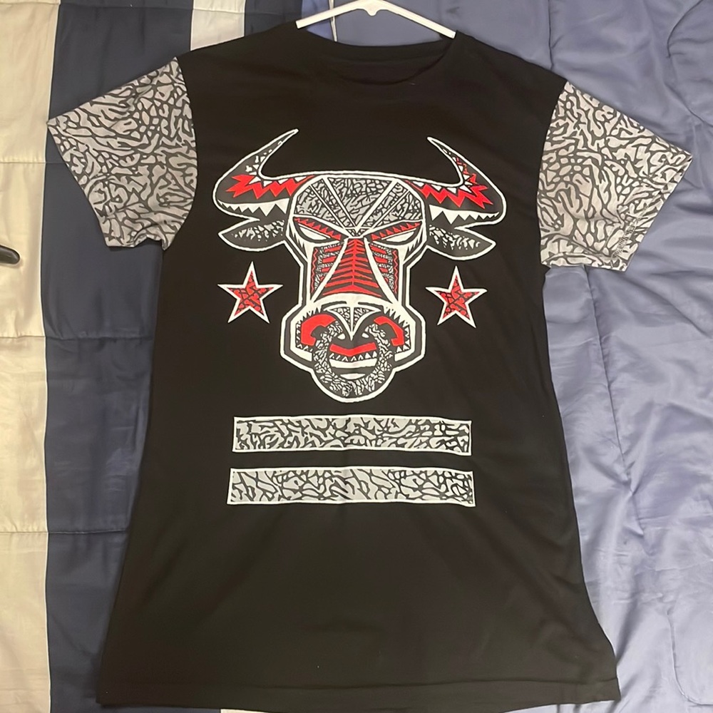 Fresh Laundry Chicago Bulls Cement Design Small T-Shirt Black With Unique Sleeve